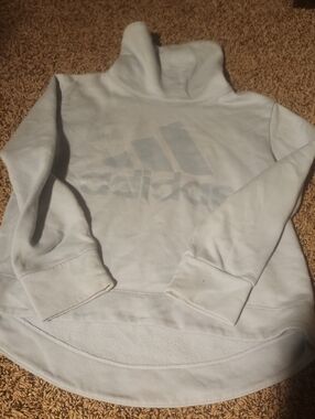 adidas light gray pullover hoodie with subtle trefoil